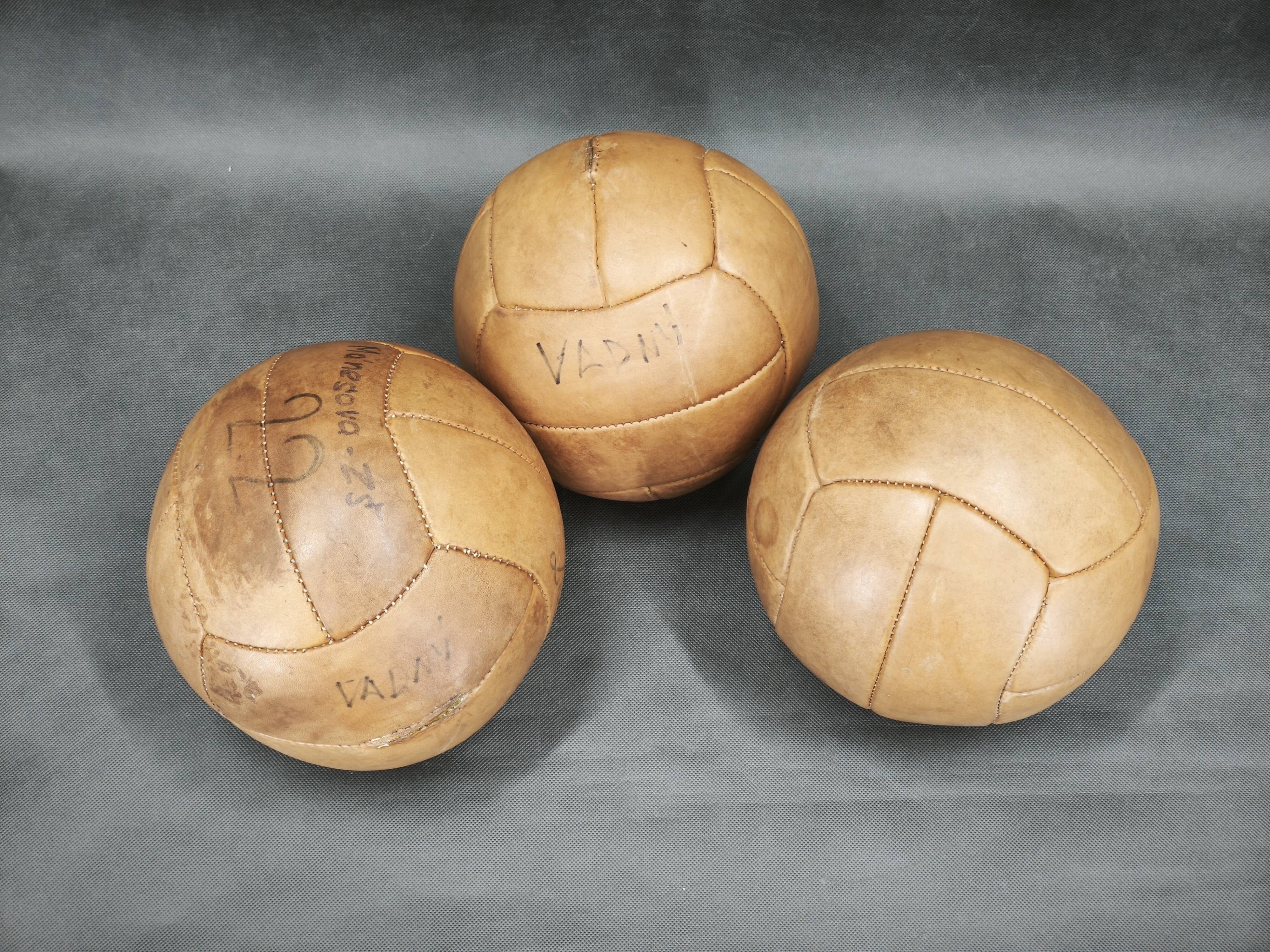 Set of Three Czech Leather Medicine Balls, 1950s