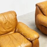 Set of two Italian cognac leather lounge chairs