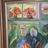 Swedish Oil on Canvas – “Interior with Figures” by Erik Lo  (1914–2004