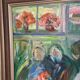 Huile sur toile suédoise – « Intérieur avec figures » par Erik Lo (1914–2004)