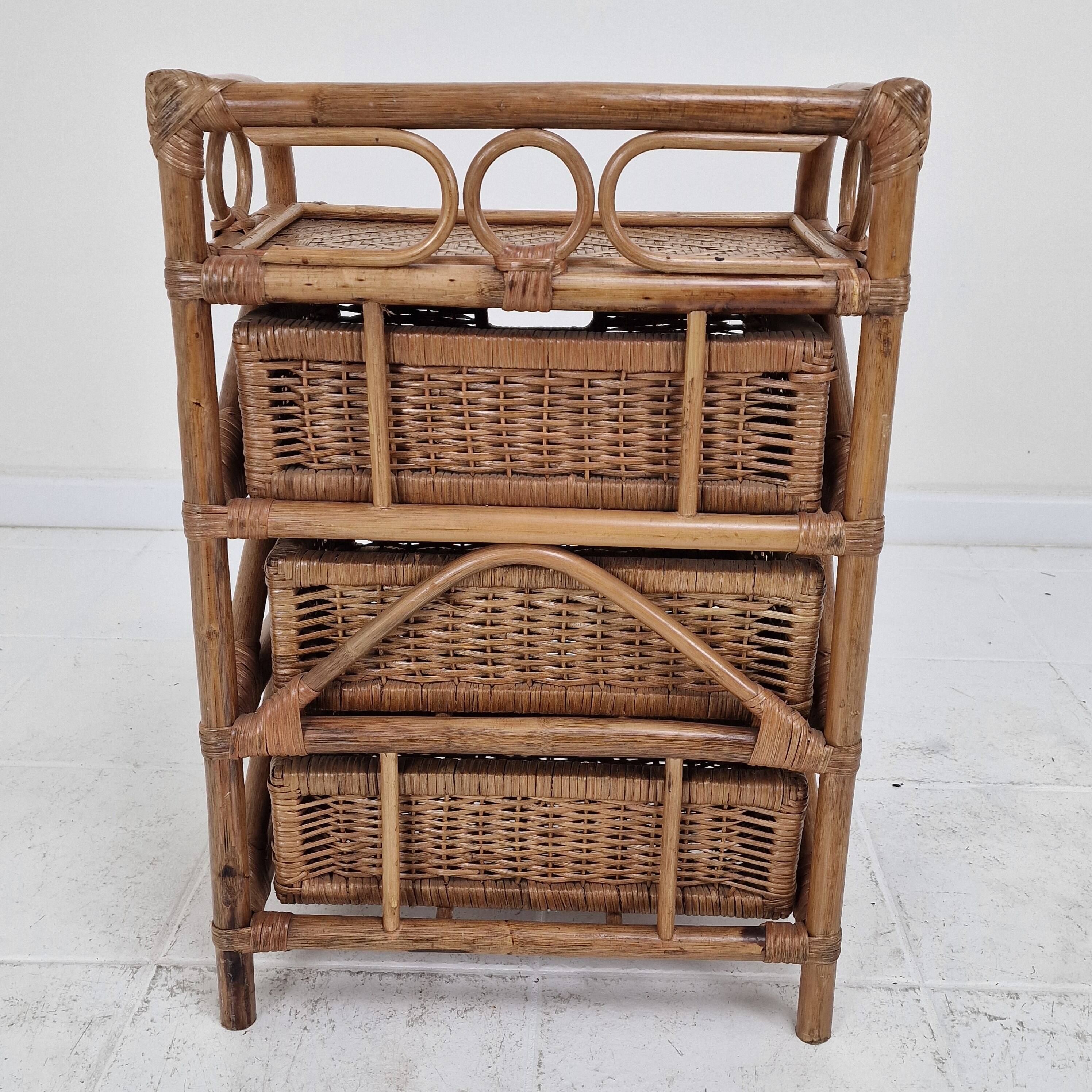 Italian Rattan and Wicker Three-Drawer Chest, 1970s