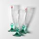 Set of 3 Vintage Green Stem Champagne Flutes: Bormioli Rocco Harmonia, 1990