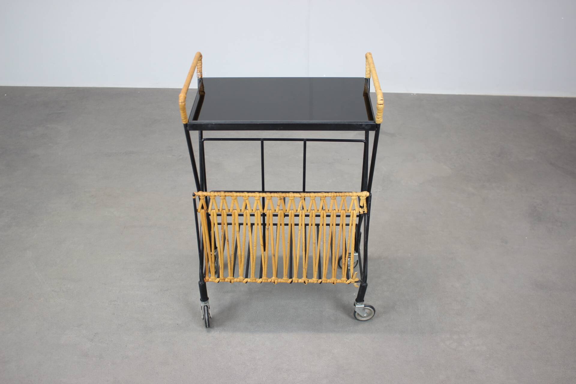 Mid-century Rolling Magazine Rack Cart, 1970s, Czechoslovakia