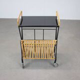 Mid-century Rolling Magazine Rack Cart, 1970s, Czechoslovakia