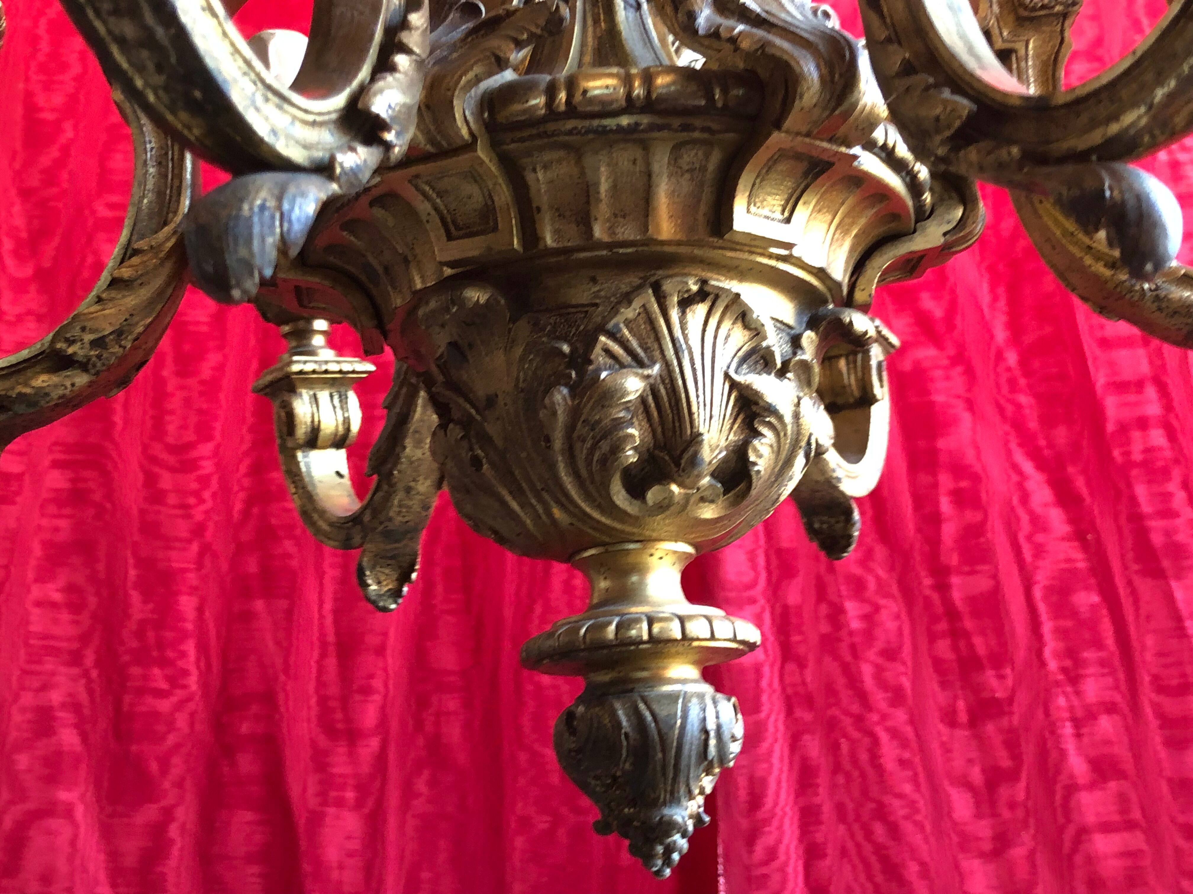 Chandelier with 6 lights in bronze Napoleon III
