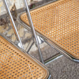 Set of 3 folding chairs in rattan and chromed metal, vintage chair, design, 60's