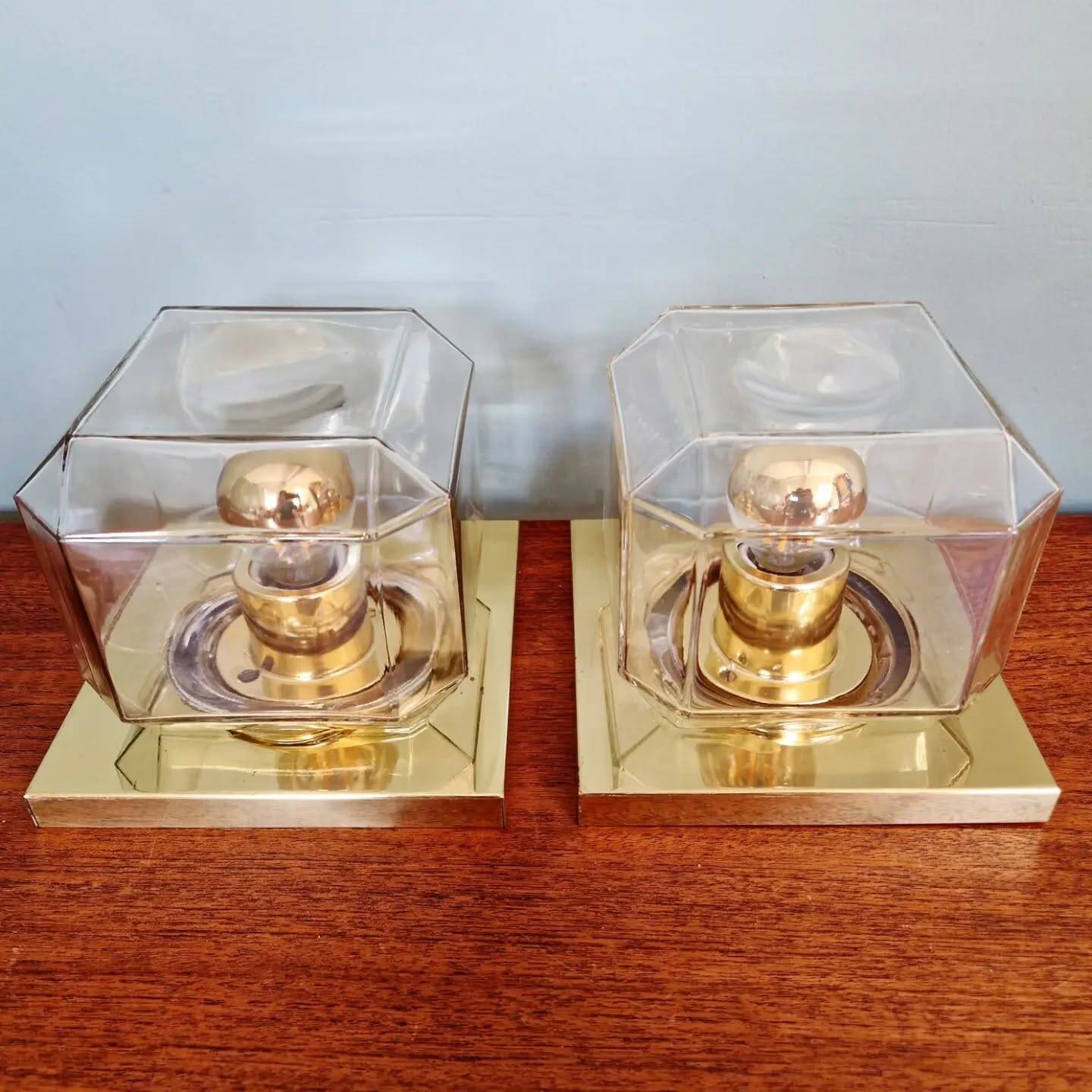 Pair of wall sconces in glass and brass, Limburg, 1970