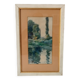 Antique Watercolor Painting Signed J.Richter "Marne a Gournay"