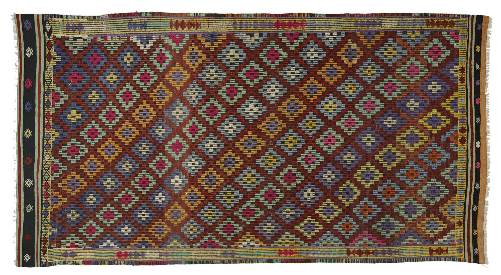 Grand Turkish Vintage Geometric Kilim Multicoloured 305 x 156 cm