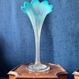 Pair of "tulip" soliflore vases in blue opaline glass – N period