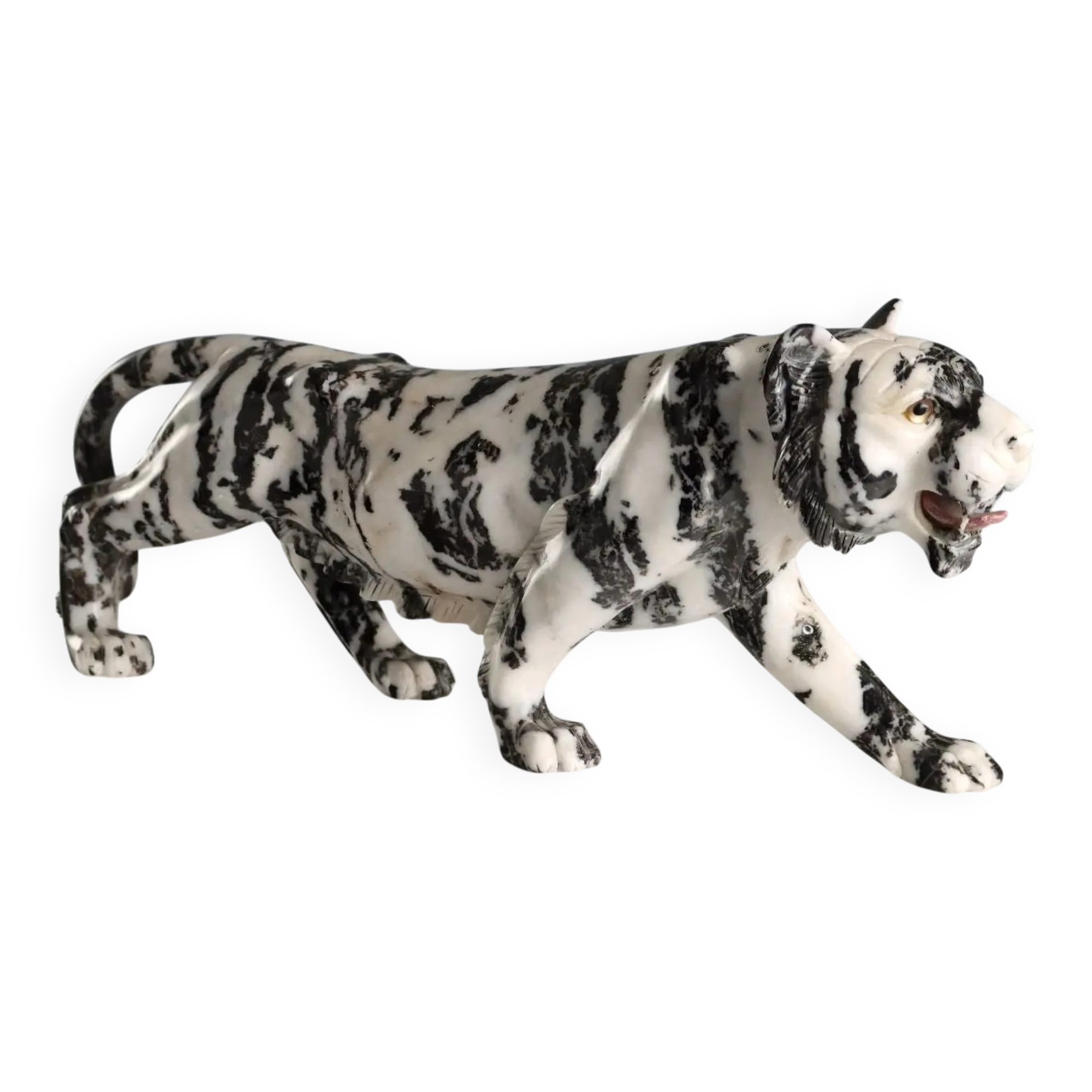 Ancient sculpture of a black and white marble panther, 20th century.