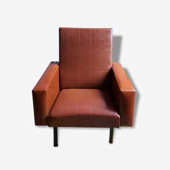 Camel armchair in leatherette years 70/80 feet compass