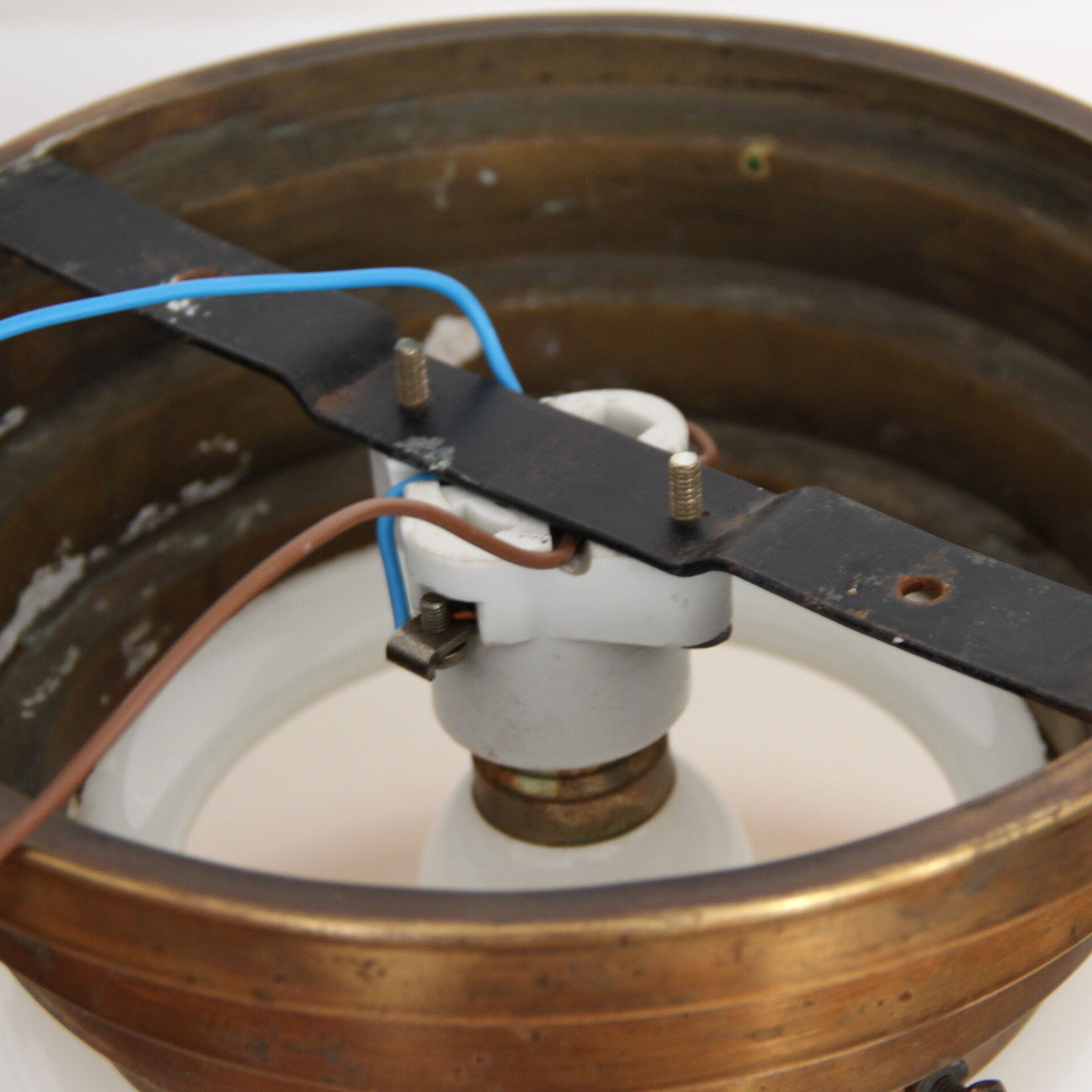 Wall ceiling support white opaline globe brass vintage