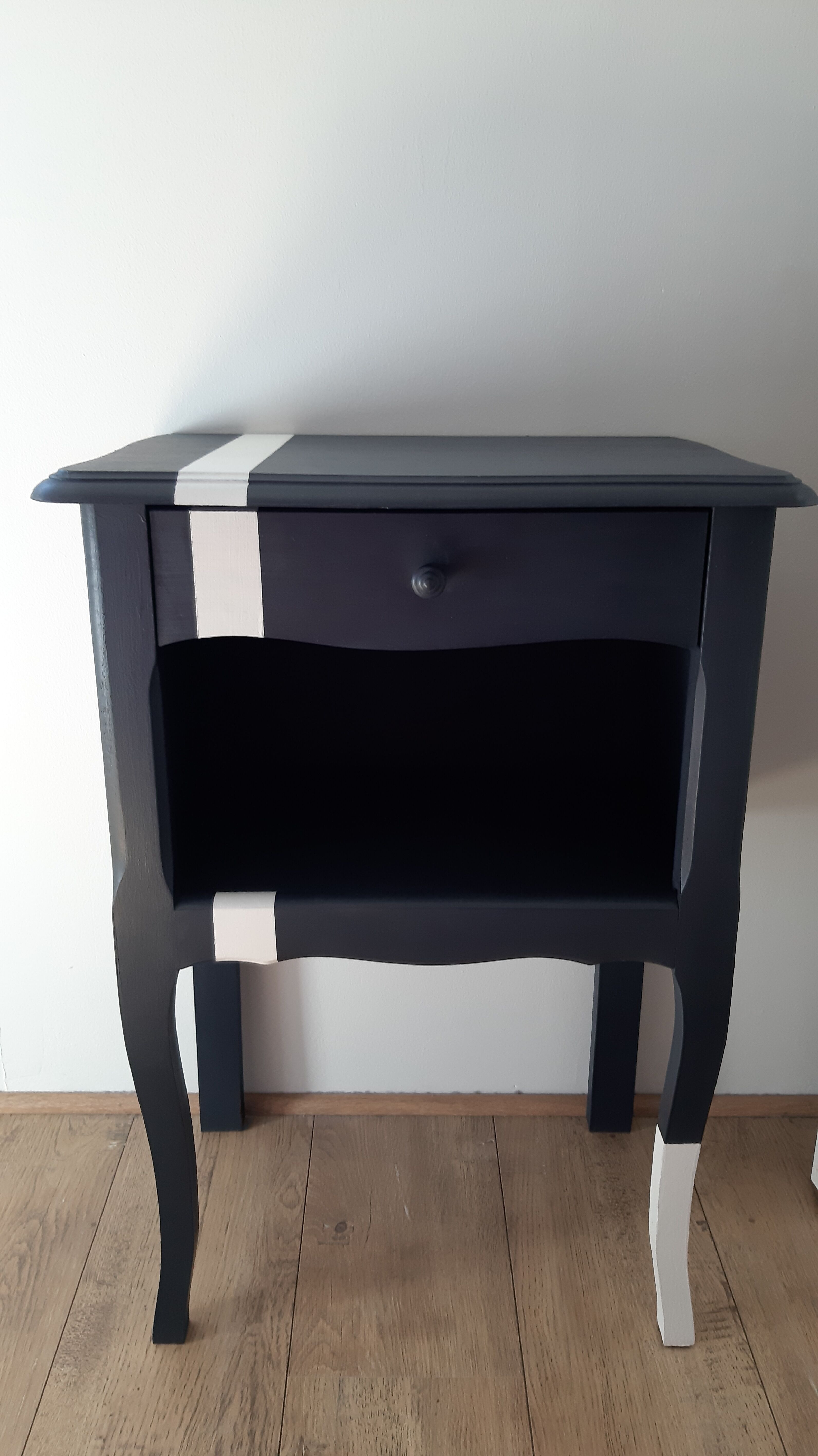 Navy blue and white bedside