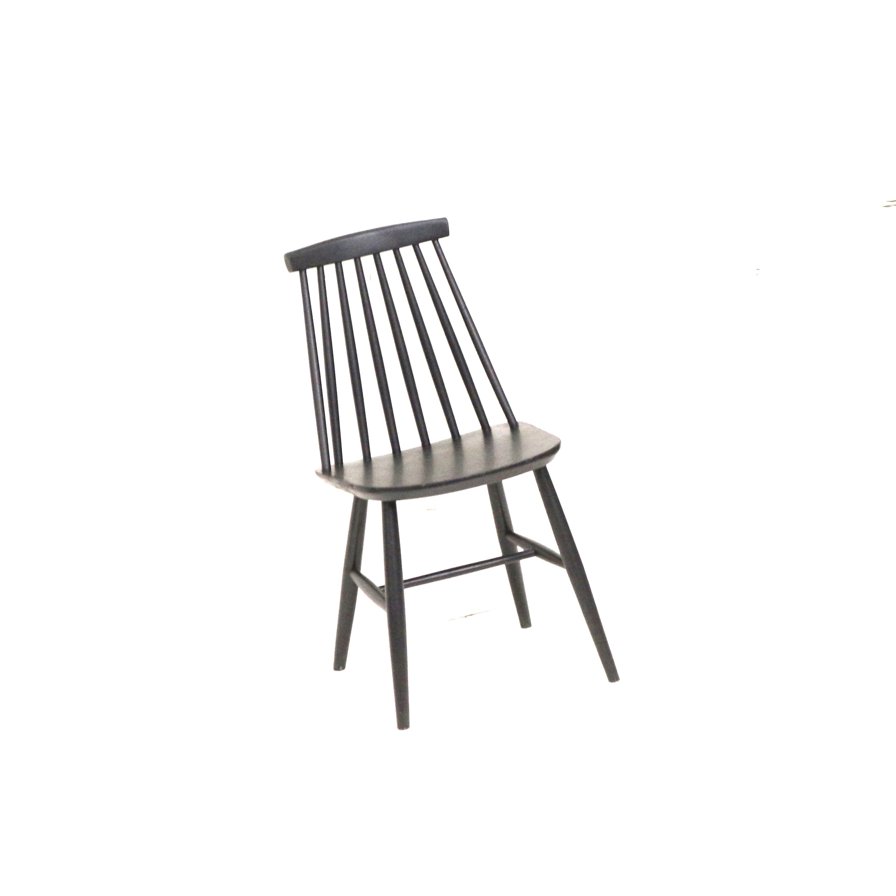 Vintage matt black slatted chair from the 60s