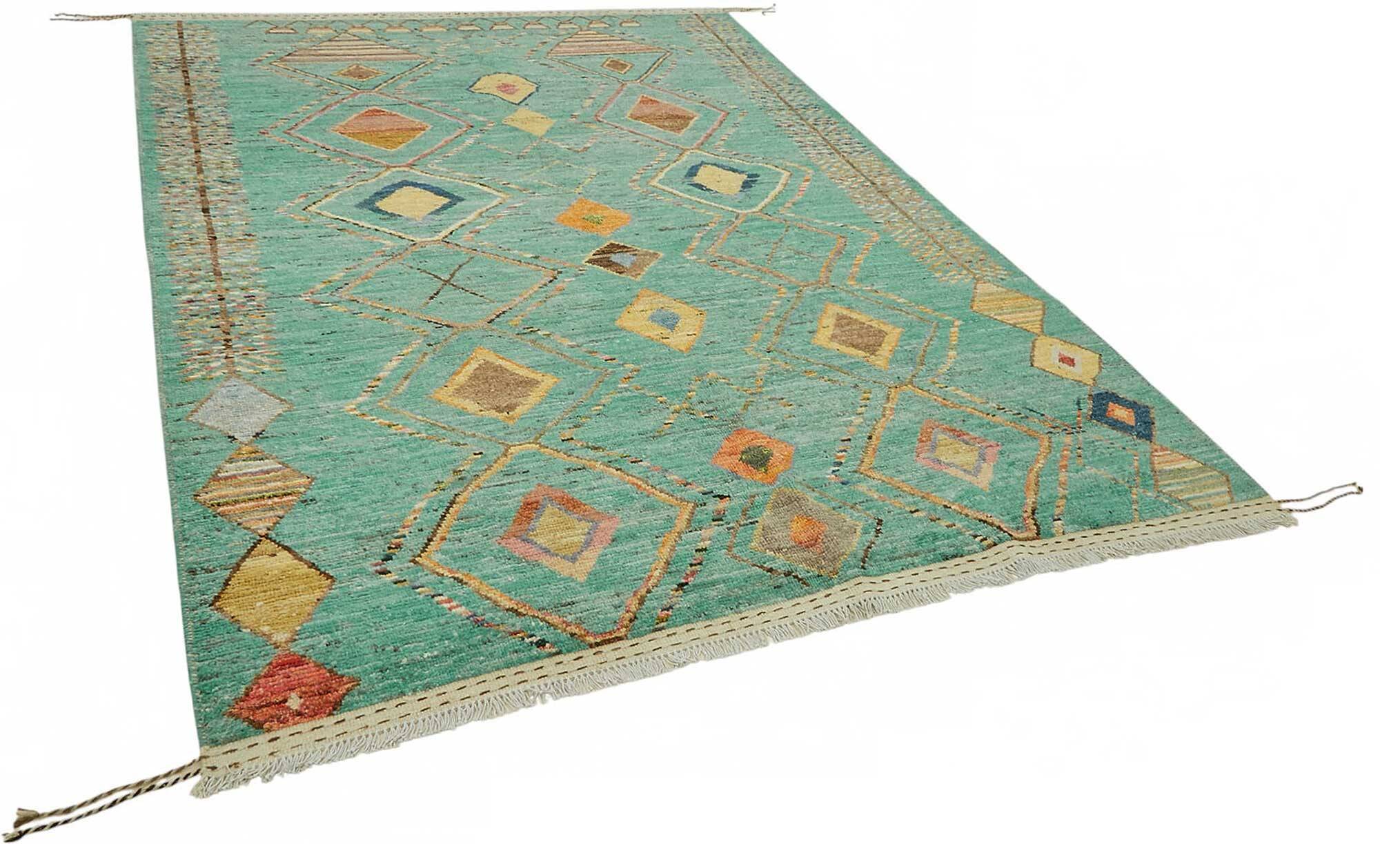 Handwoven Turkish Rustic 202 cm x 300 cm Turquoise Wool Carpet