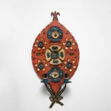 Pair of folk art sheet metal wall lamps, 1950s.