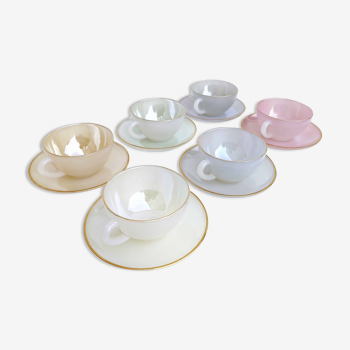 Coffee set 6 cups Harlequin Arcopal pastel color