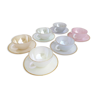 Coffee set 6 cups Harlequin Arcopal pastel color