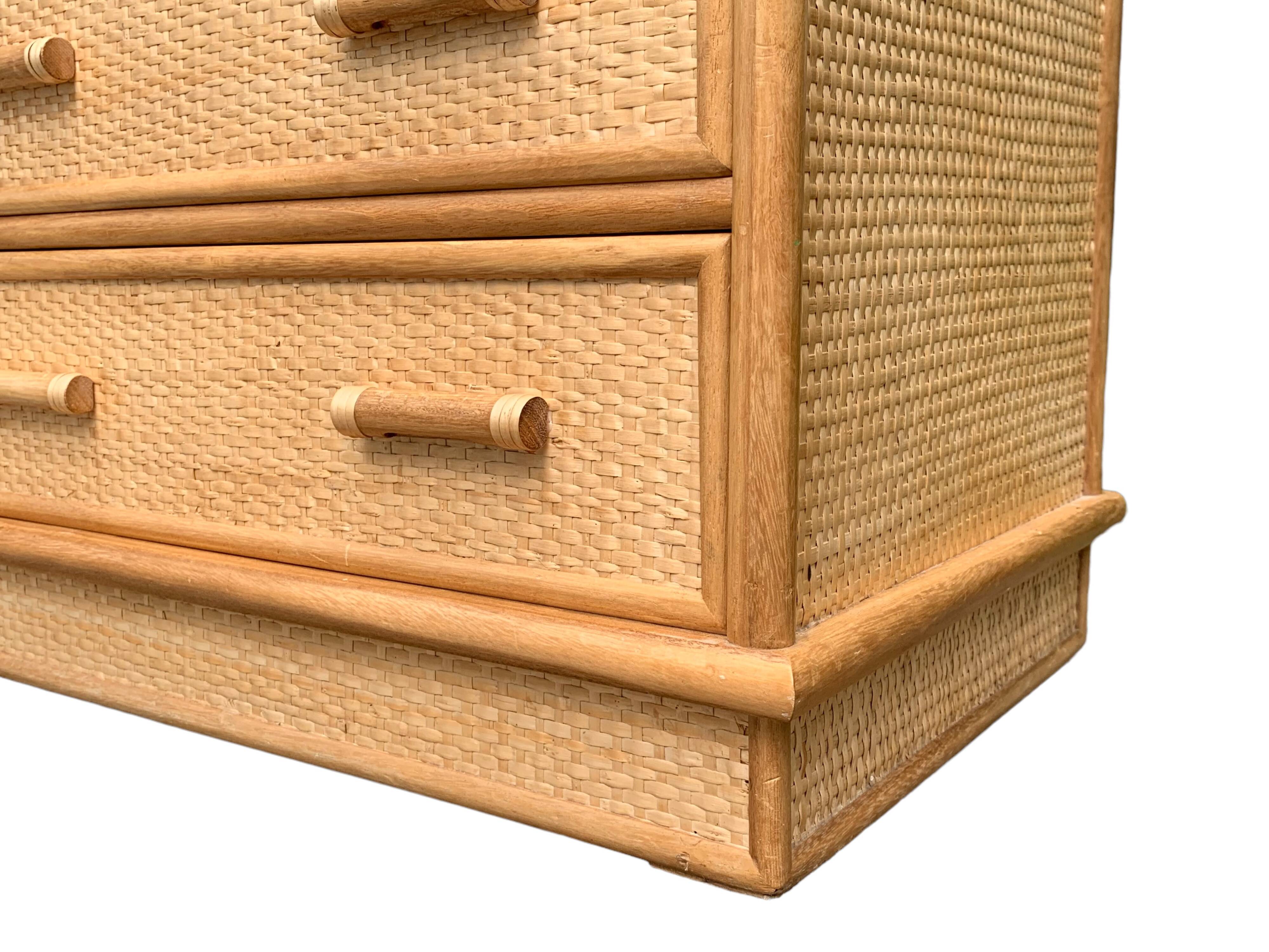 Rattan and woven wicker chest of drawers and mirror, 1970