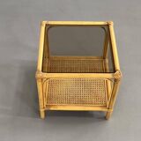 Rattan, Canework and Smoked Glass End Tables, 1960s, Set of 2