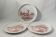 Set of 3 mismatched flat plates - red/burgundy decorations - deer and hare