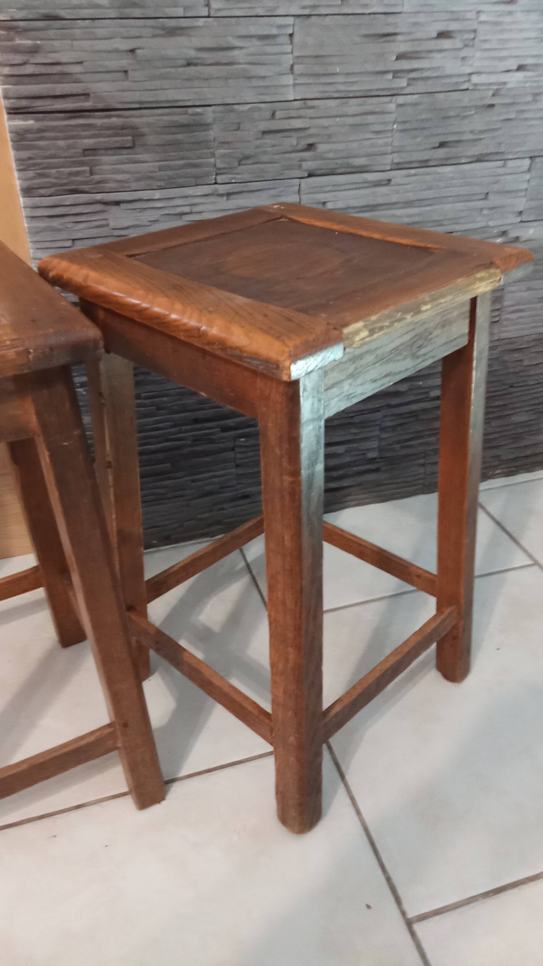 Pair of vintage wooden stools from the reconstruction period from the 40s and 50s