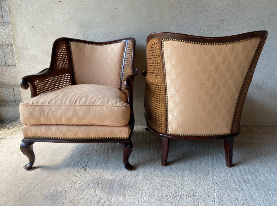 Pair of vintage 1940 canned armchairs