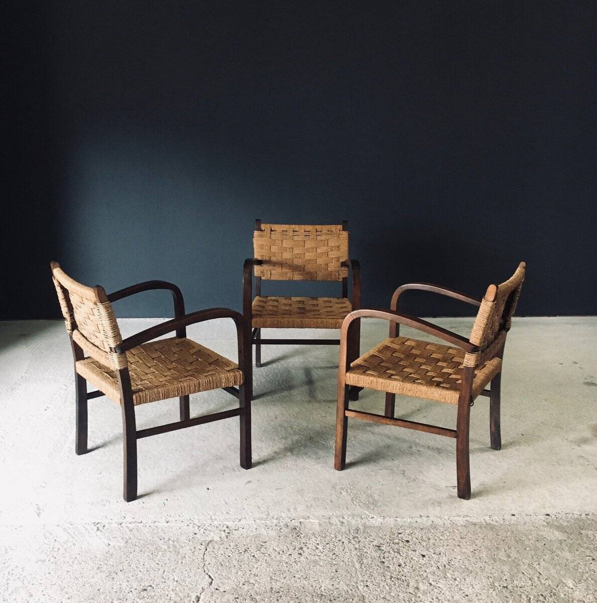 Modernist Bauhaus Rope Armchairs by Erich Dieckmann, Germany, 1930s, Set of 3
