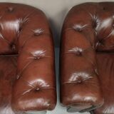 Brown brown leather chesterfield armchairs
