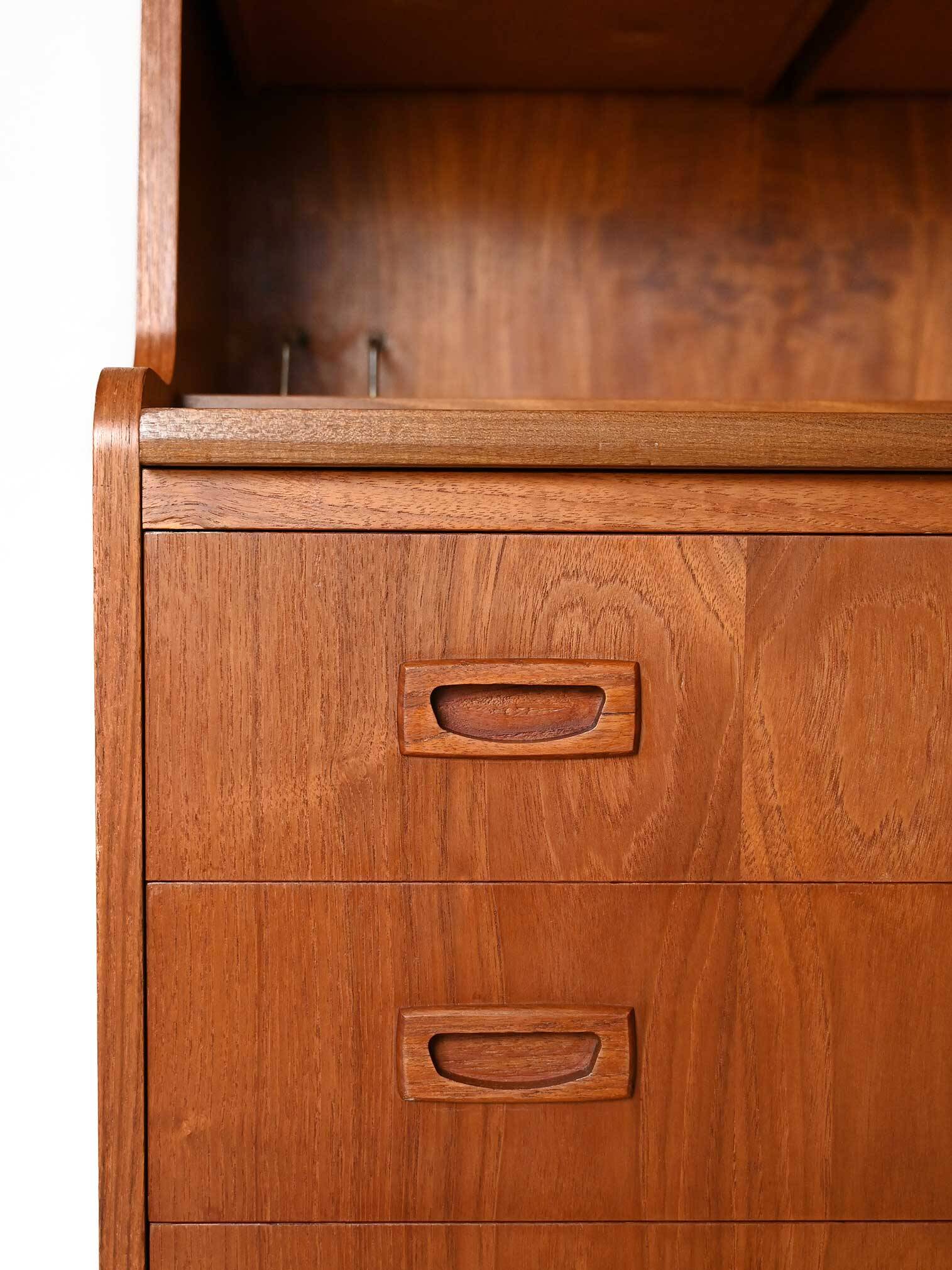 1960s Scandinavian Teak Secretaire with Sculpted Handles