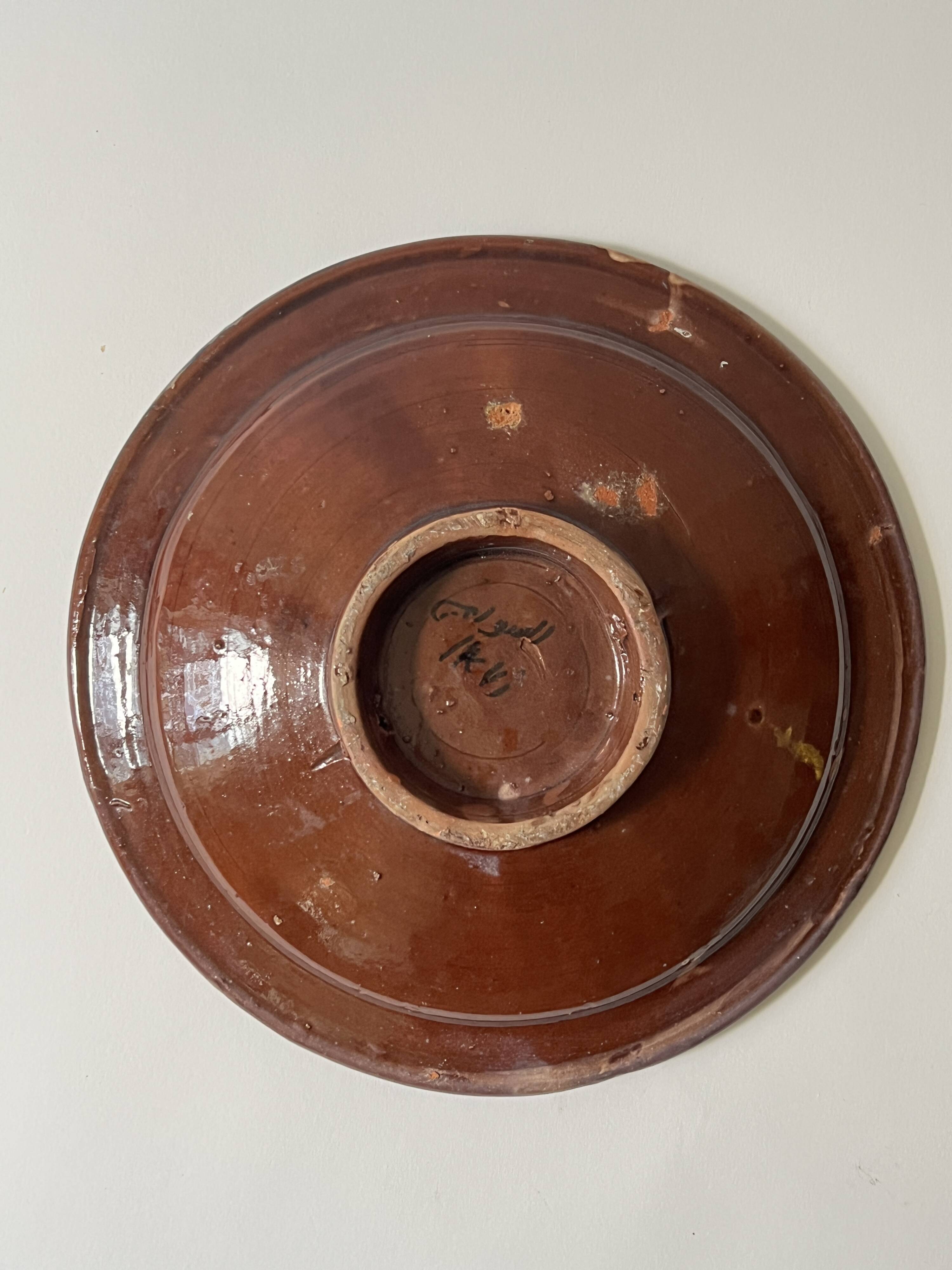 Vintage ceramic pottery salad bowl, signed, Berber work