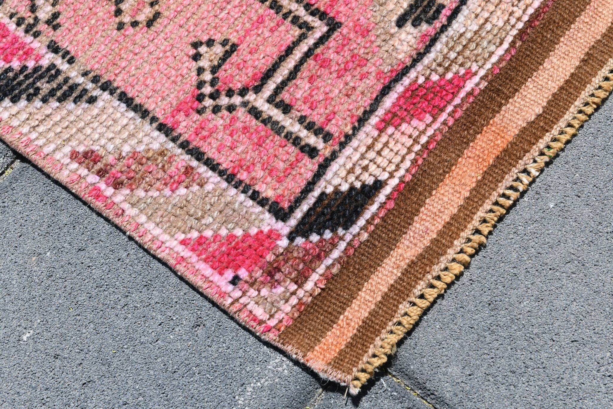 Tapis Couloir Rose à Médaillons, Tapis Turc Vintage, 86x364 Cm