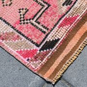 Tapis Couloir Rose à Médaillons, Tapis Turc Vintage, 86x364 Cm