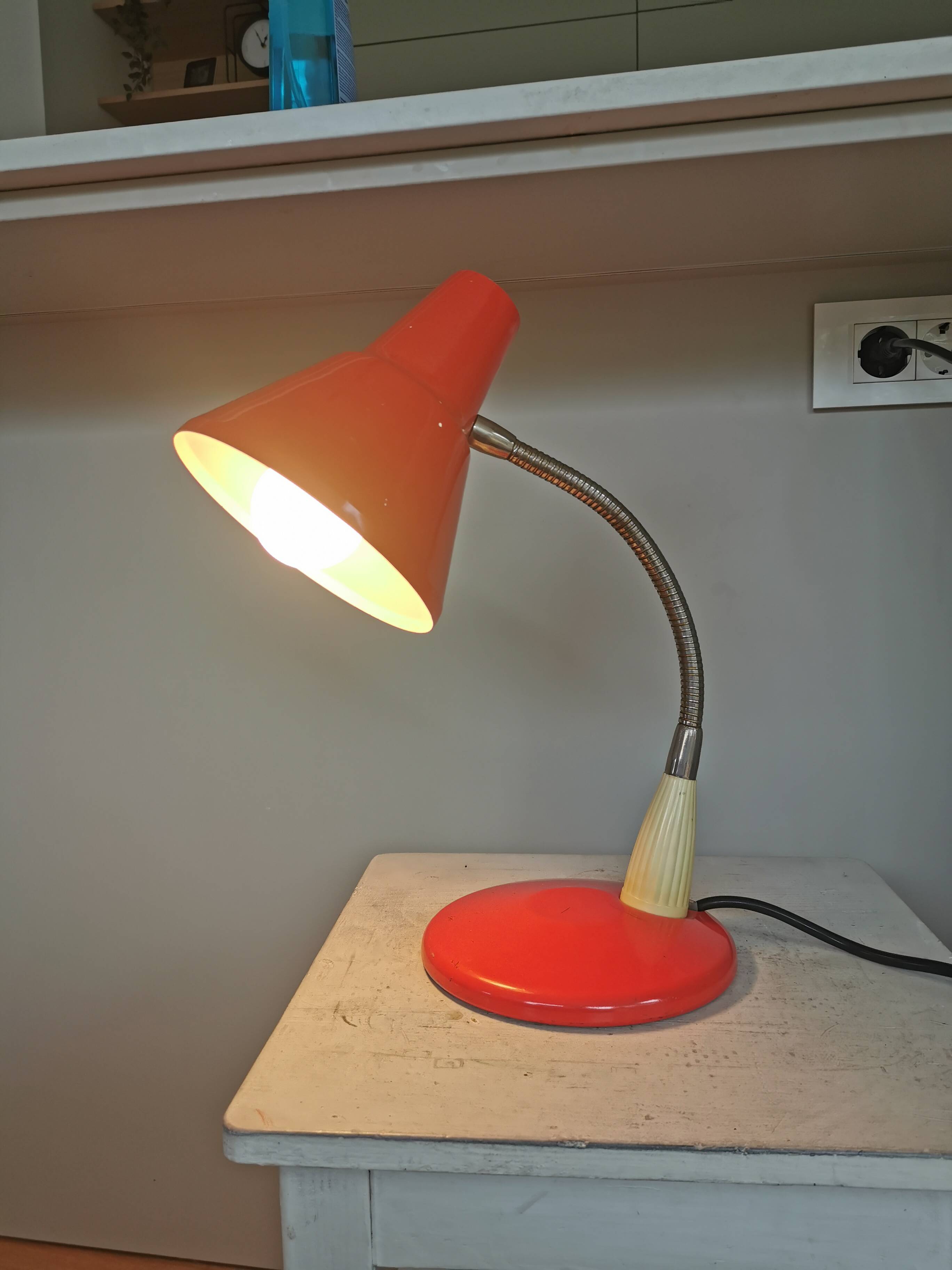 Vintage Orange Gooseneck Desk Lamp: 1970s Industrial Table Light