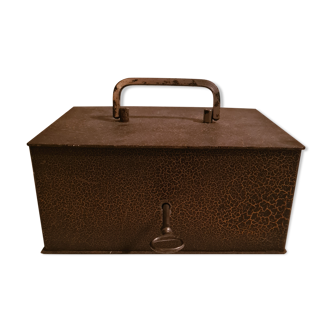Old reinforced metal box with lock