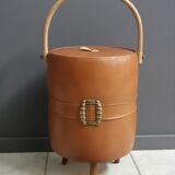 Brown round leatherette sewing box