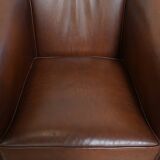 Brown Cowhide Leather Club Chair in English Style