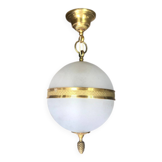 Suspension vintage , suspension boule verre givré, lampe de plafond, lustre