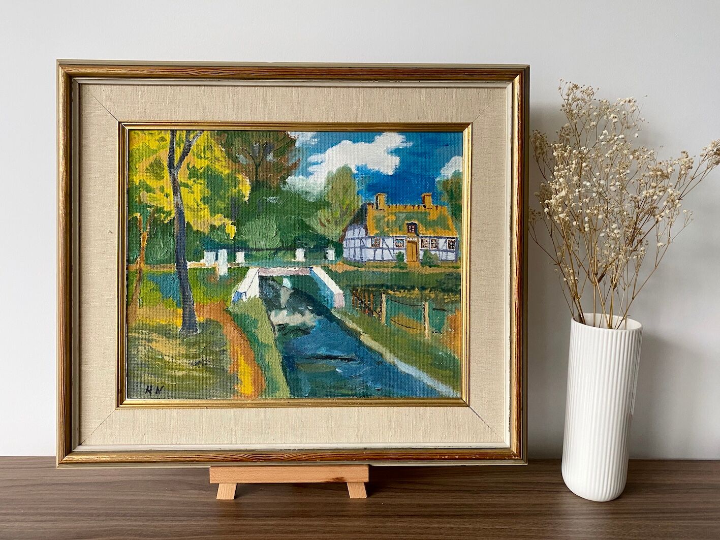Mid Century Vintage Oil Framed Painting - The Courtyard