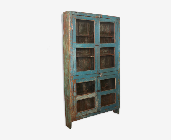 Vitrine en teck birman patine bleue d'origine