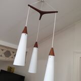Scandinavian teak and glass pendant light 1960