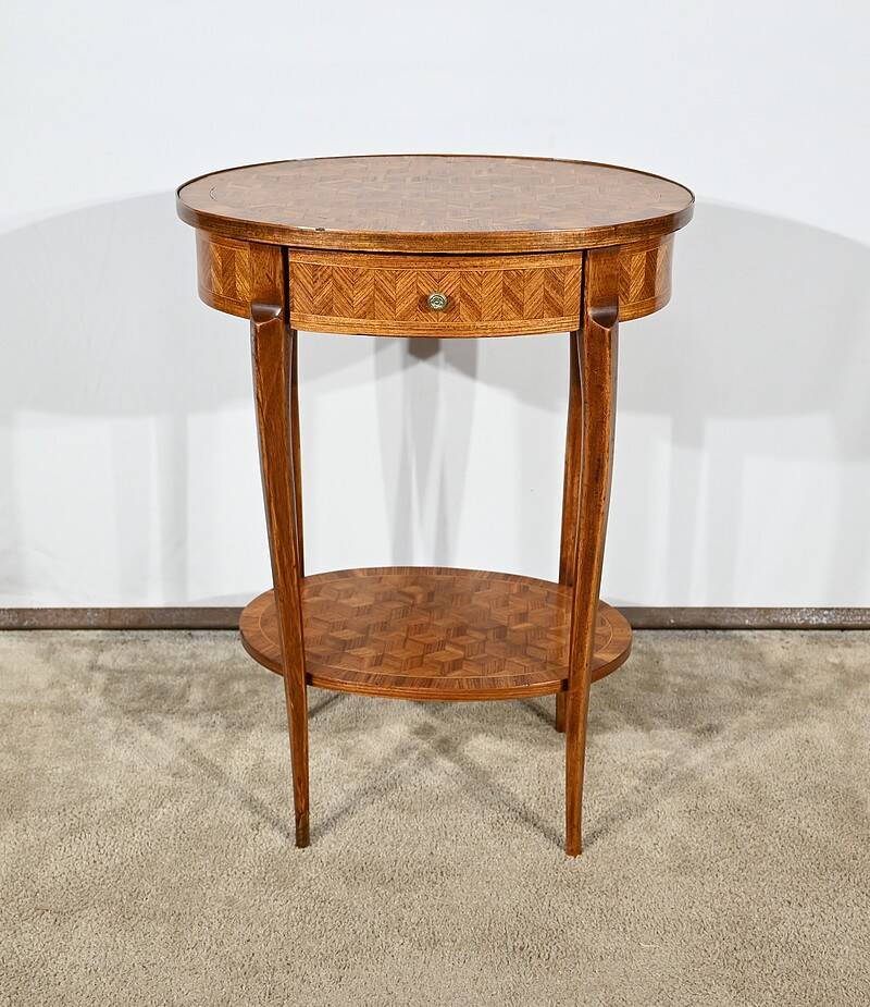Small Marquetry Living Room Table, Louis XV / Louis XVI Transition style – 1920