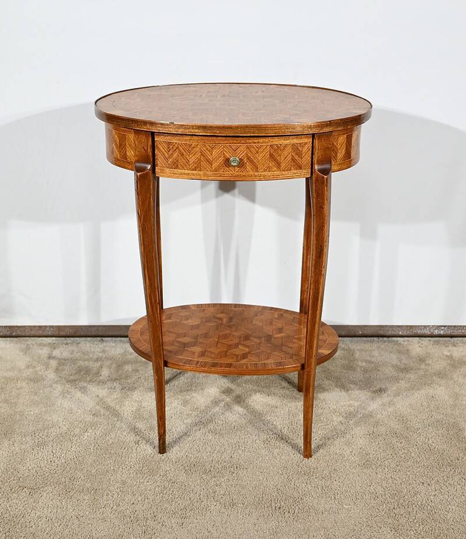 Small Marquetry Living Room Table, Louis XV / Louis XVI Transition style – 1920