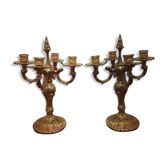 Paire de candélabres quatre branches art déco en bronze doré