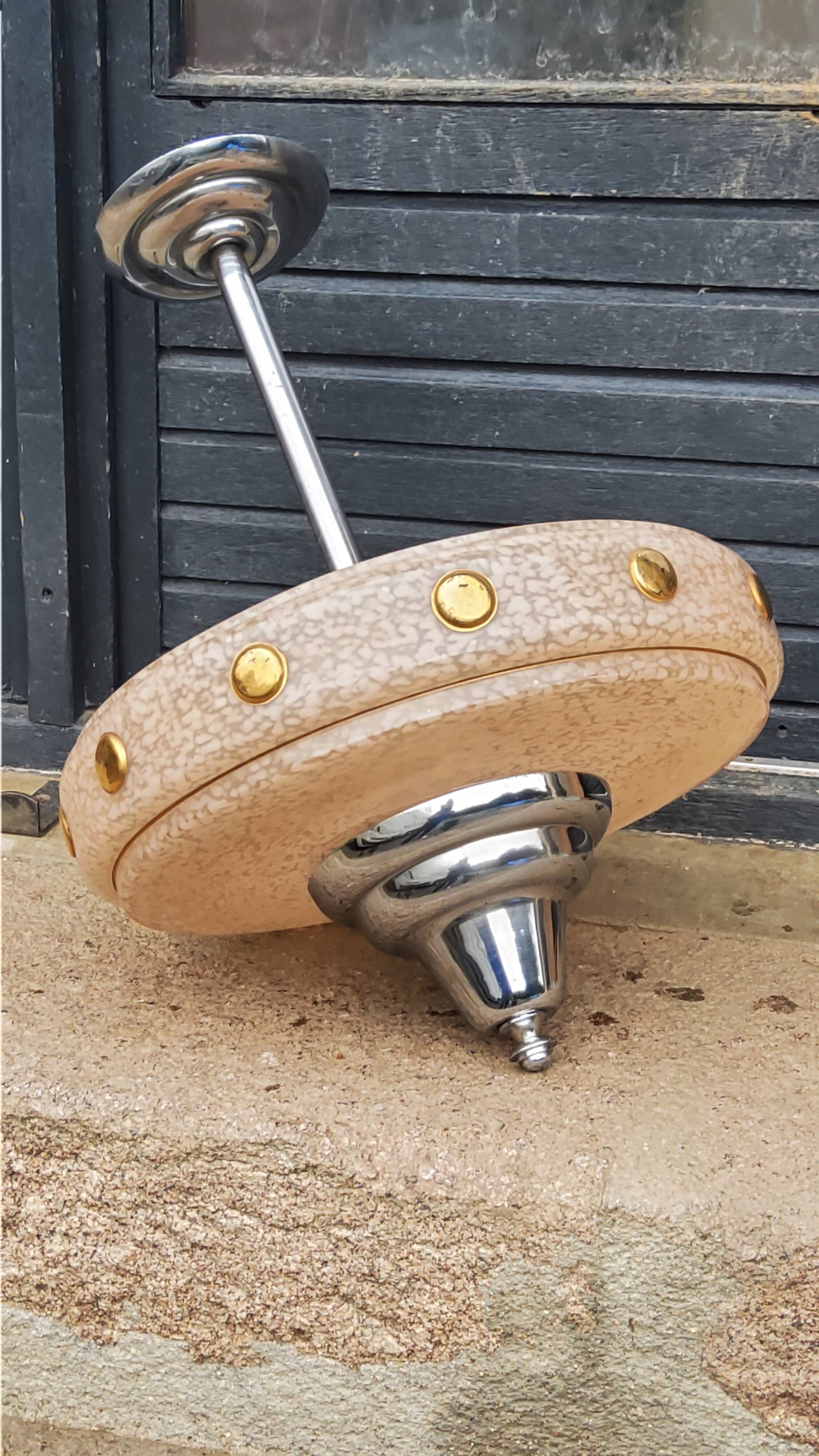 1930s Art Deco chandelier in glass and chromed metal