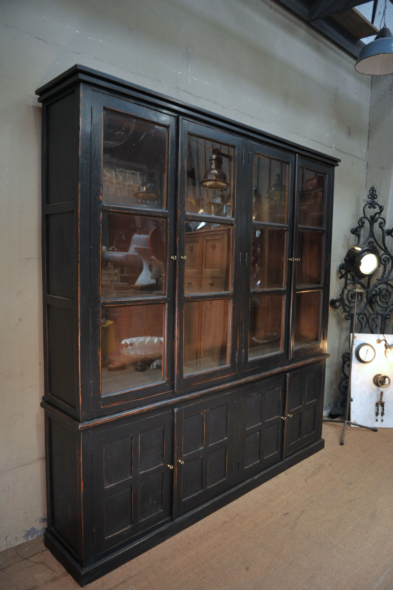 Glass library in teak 1970 patinated black