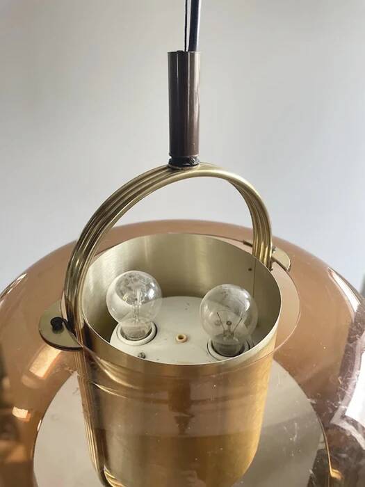 Suspension en laiton et verre fumé de Temde, Allemagne, années 1970