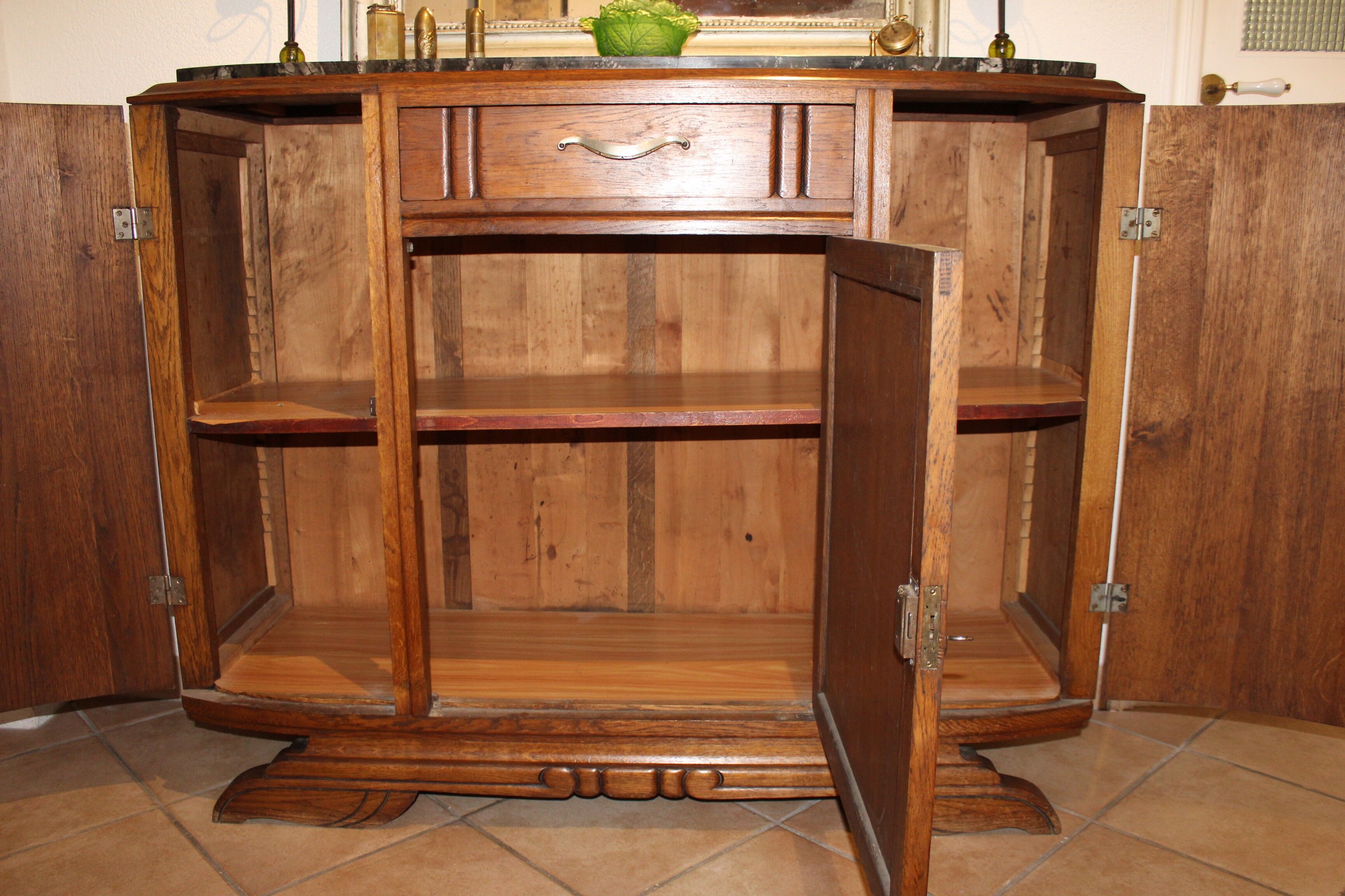 Low Art Deco oak and marble sideboard