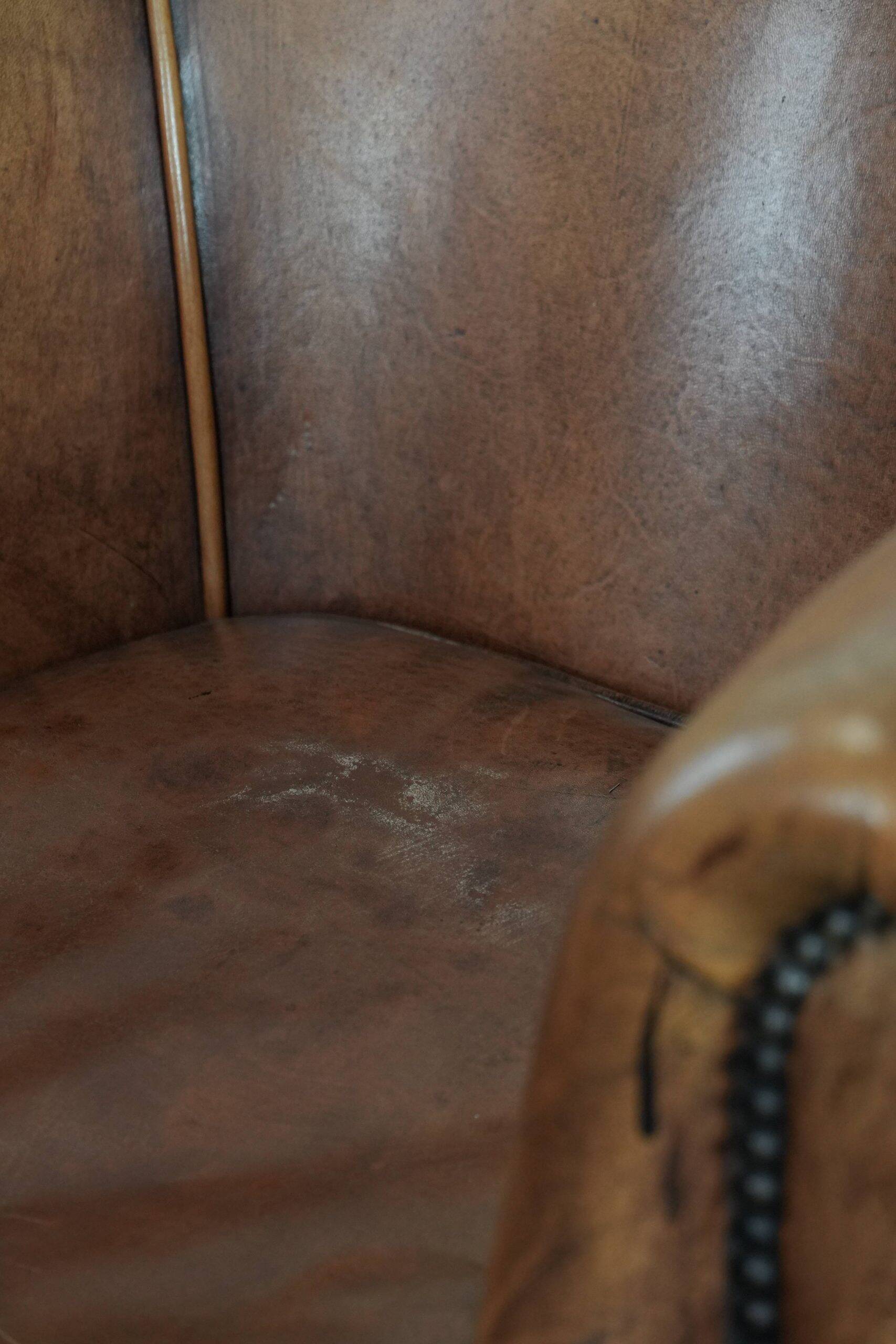Sheepskin leather club chair with beautiful colours and comfortable seat